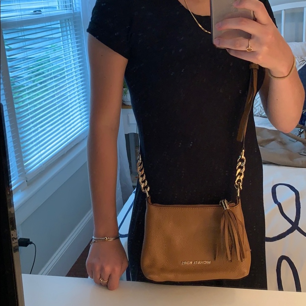 Cognac Leather Michael Kors Crossbody Tassel Bag